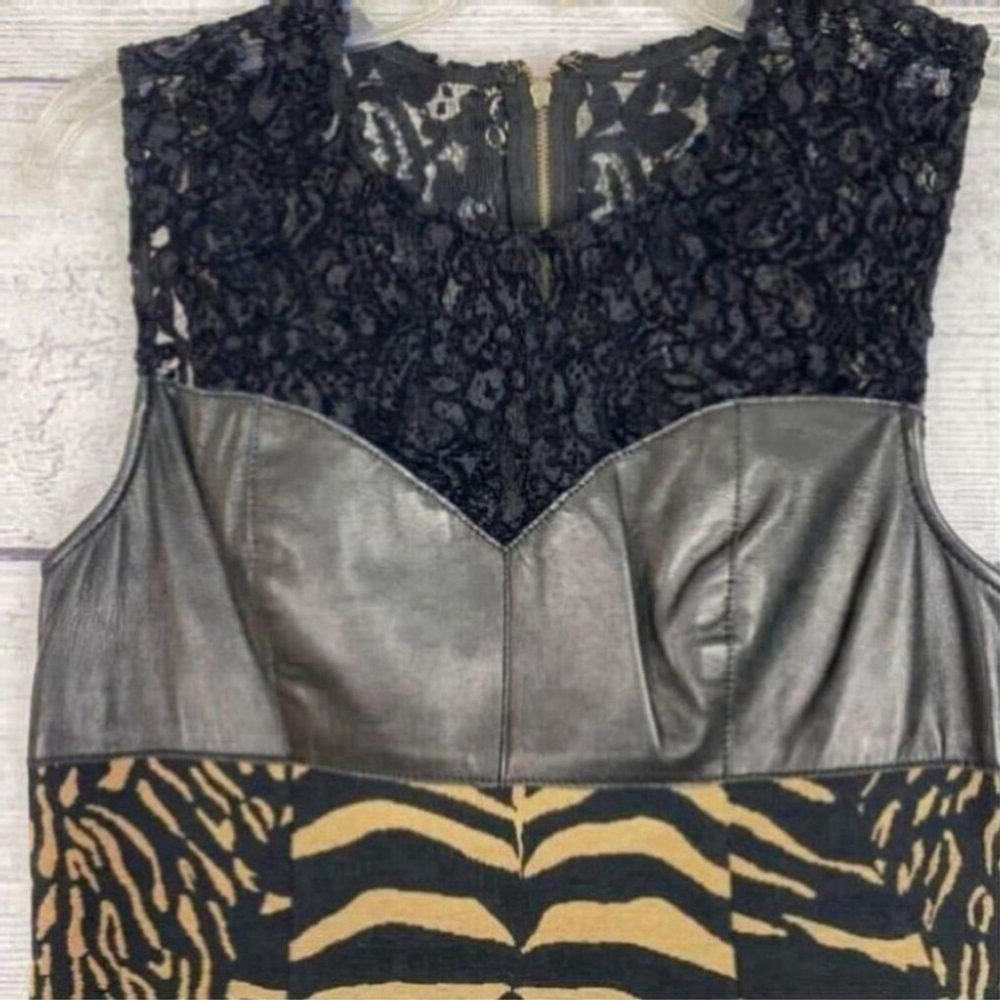 TRACY Reese Leather and Lace Jacquard Dress Party mini Size 6 - Picture 5 of 12